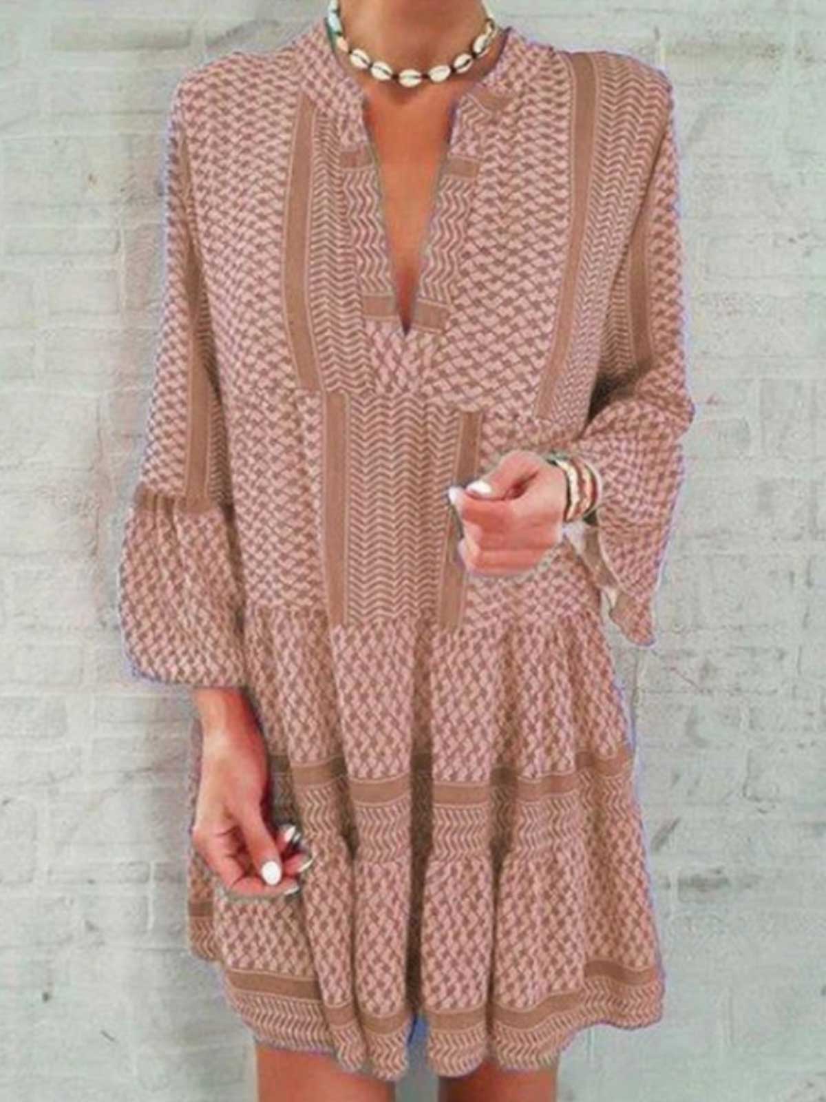 Bohemian Ruffle Sleeve V-neck Dress