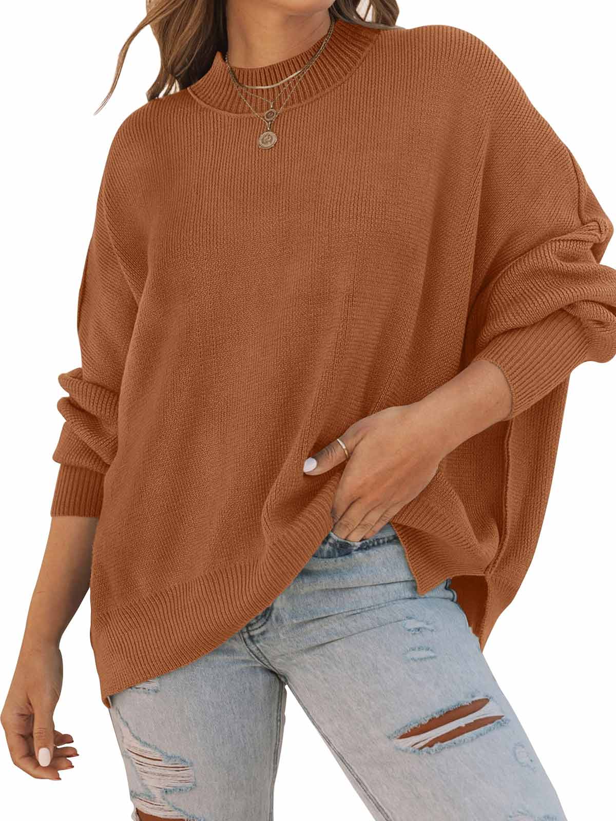 Side Slit Knit Balloon Sleeve Sweater