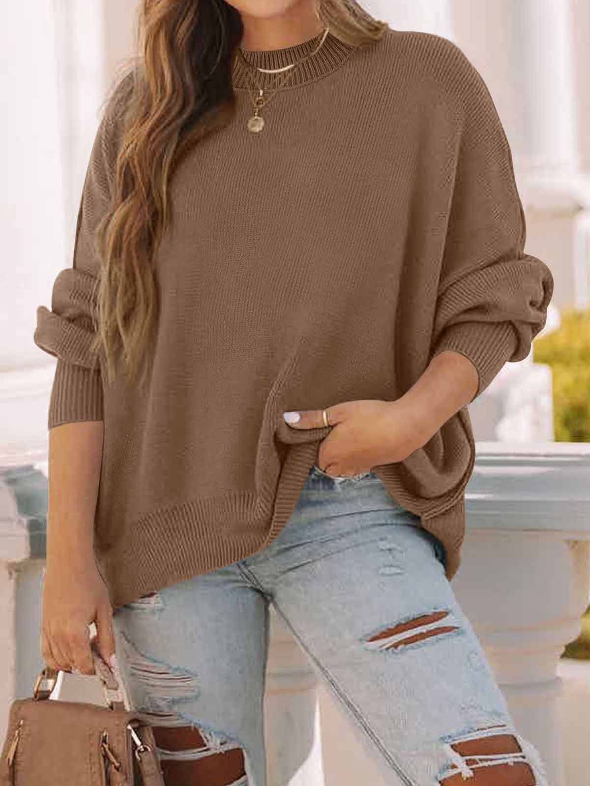 Side Slit Knit Balloon Sleeve Sweater