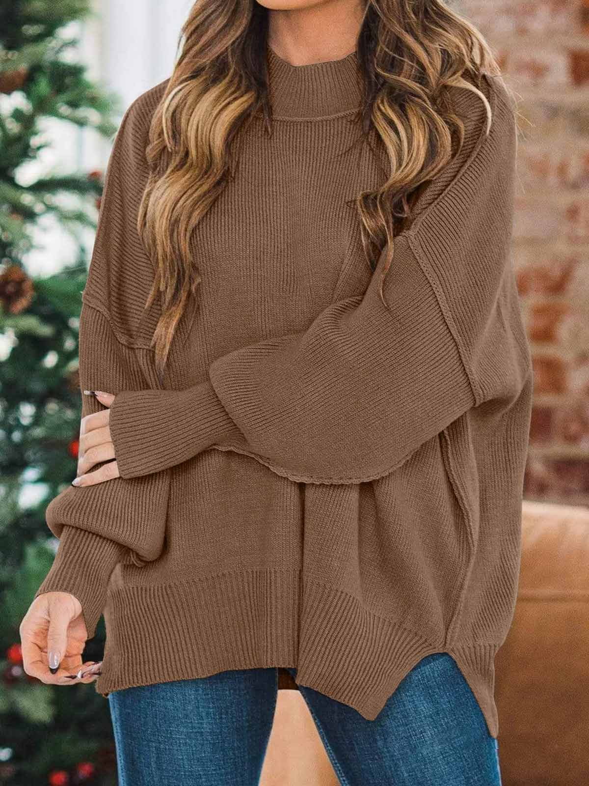 Side Slit Knit Balloon Sleeve Sweater