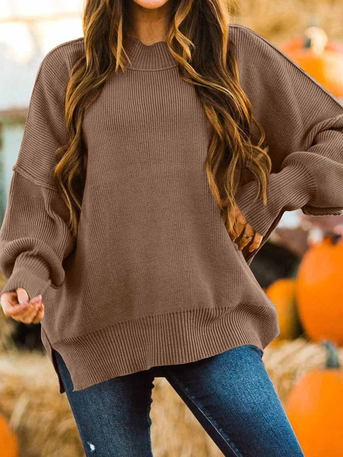 Side Slit Knit Balloon Sleeve Sweater