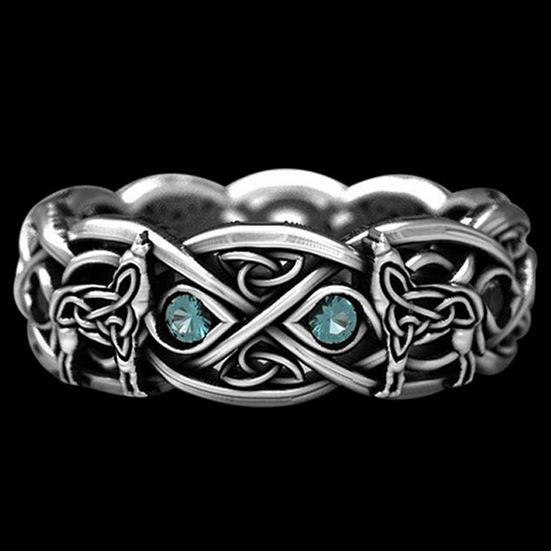 CELTIC WOLF Sapphire Stainless Steel Men's Ring