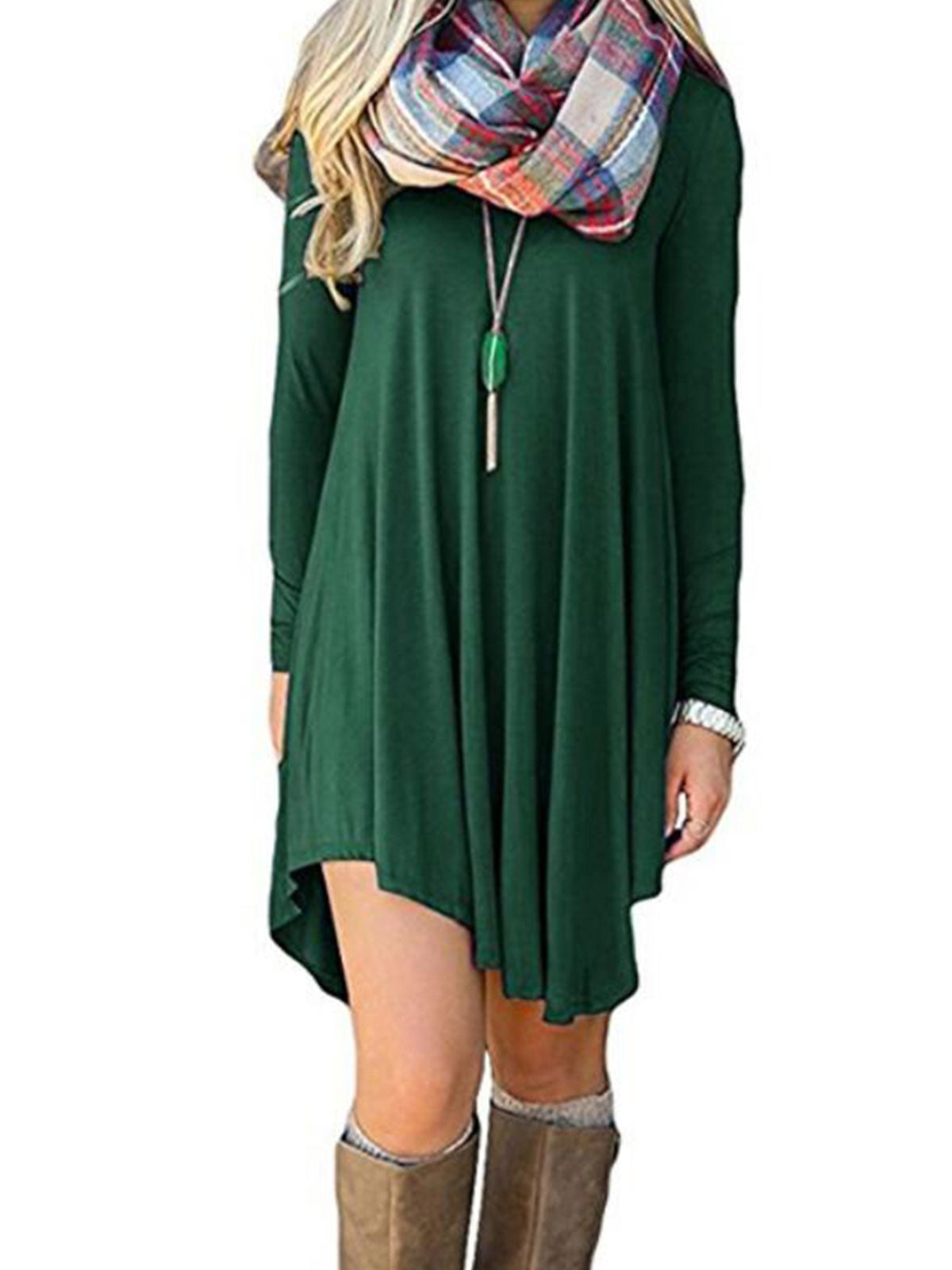 Ruffled Hem Long Sleeve Dress