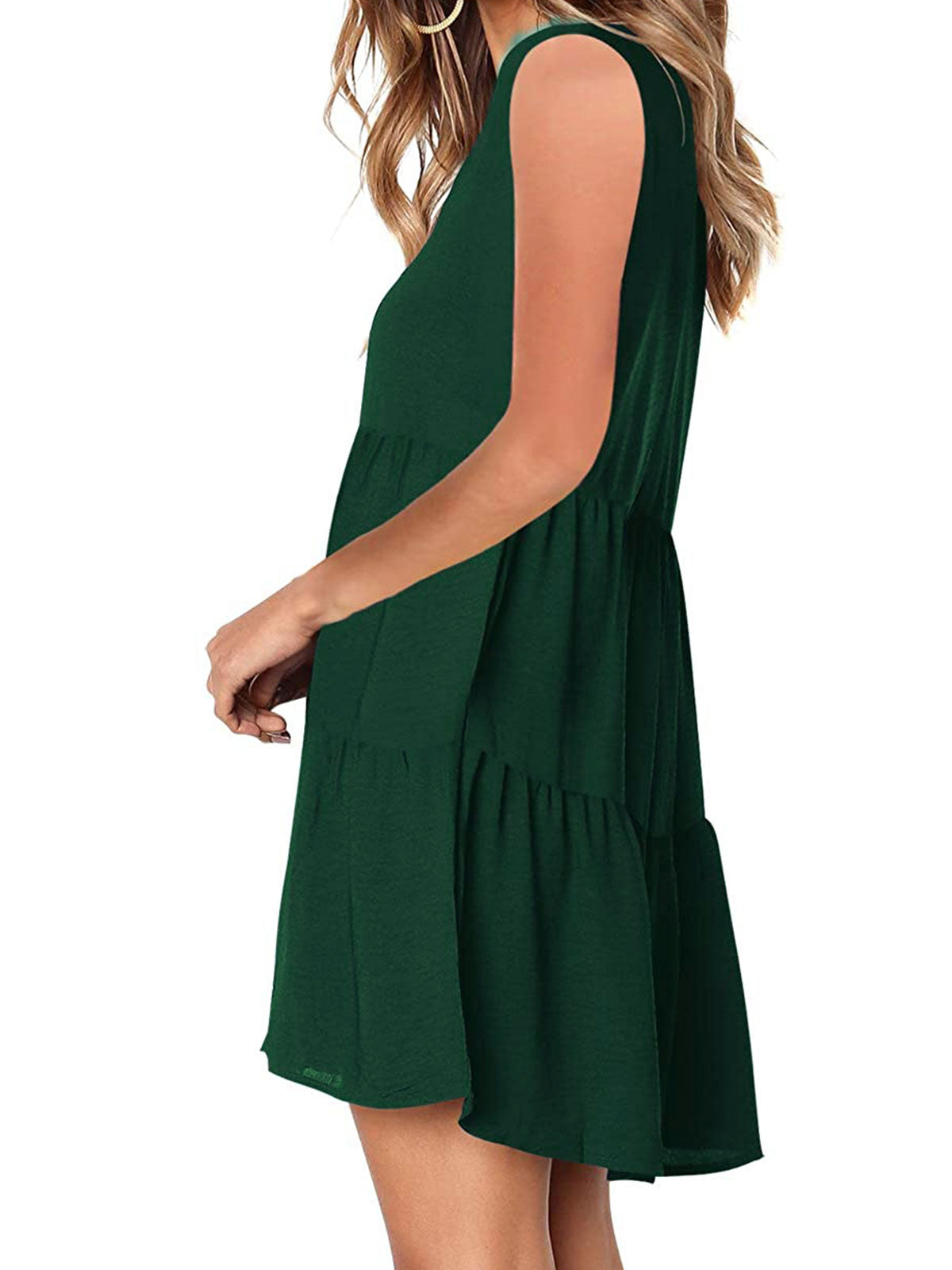 Plain Ruffled V-Neck Dresses