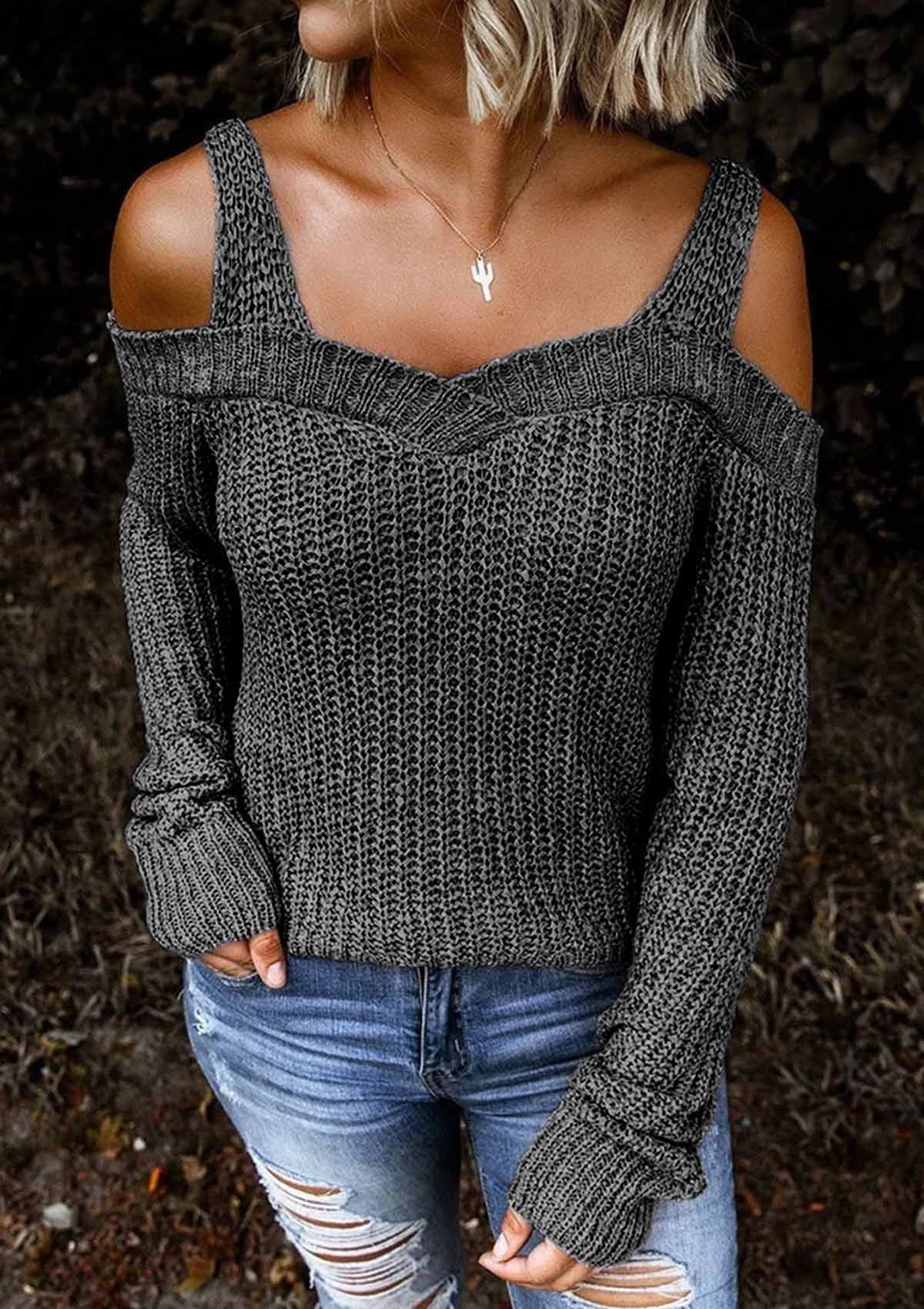 Cold Shoulder Knitted Sweater