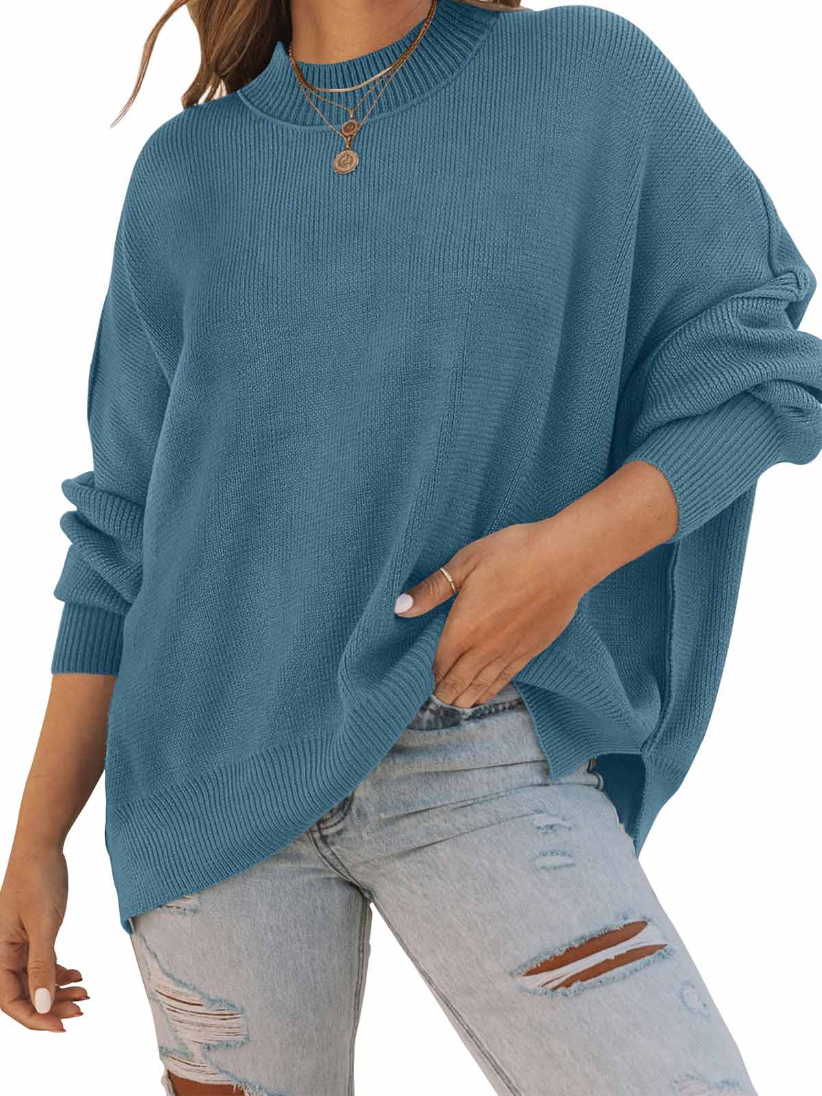 Side Slit Knit Balloon Sleeve Sweater