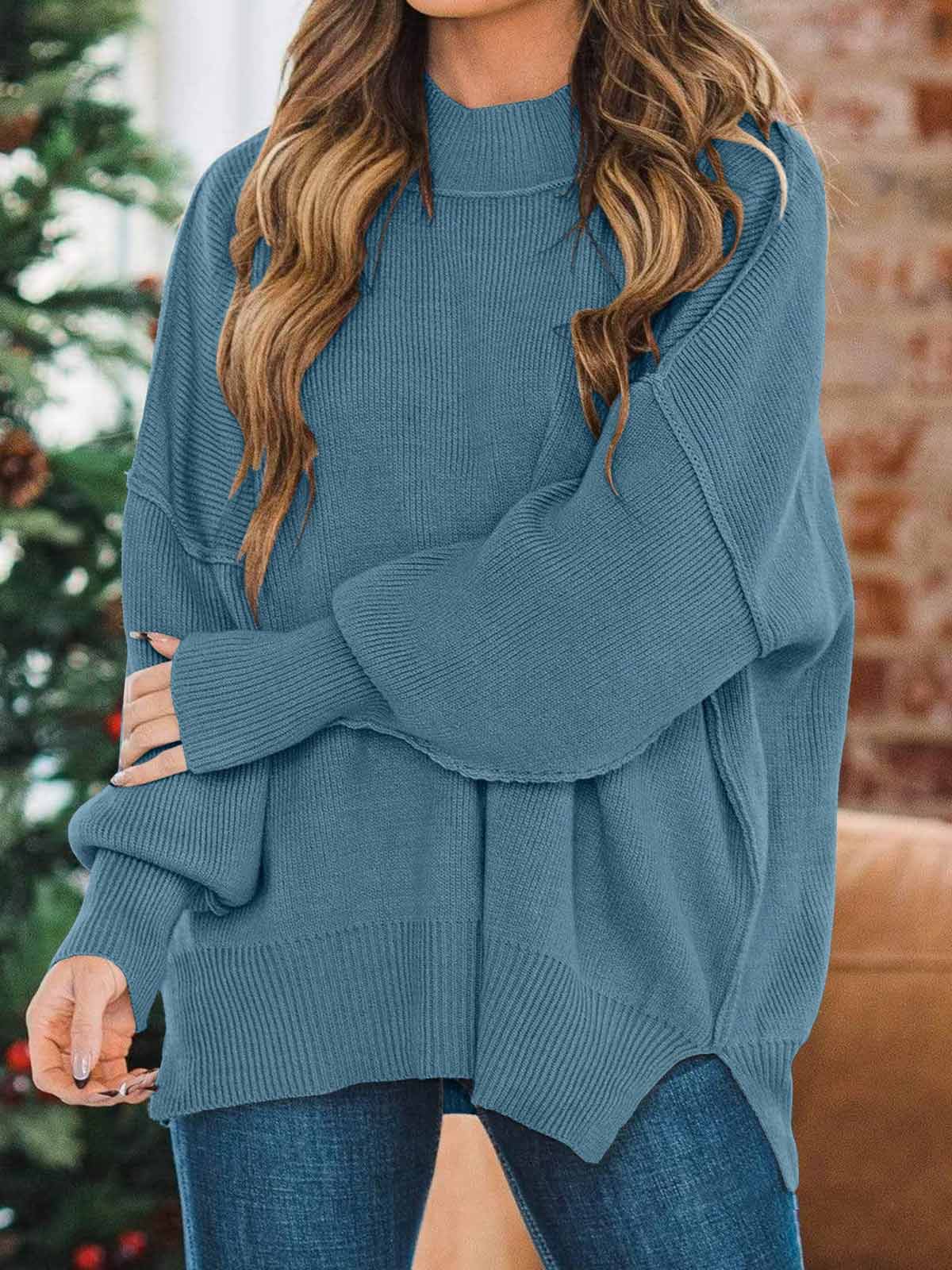 Side Slit Knit Balloon Sleeve Sweater