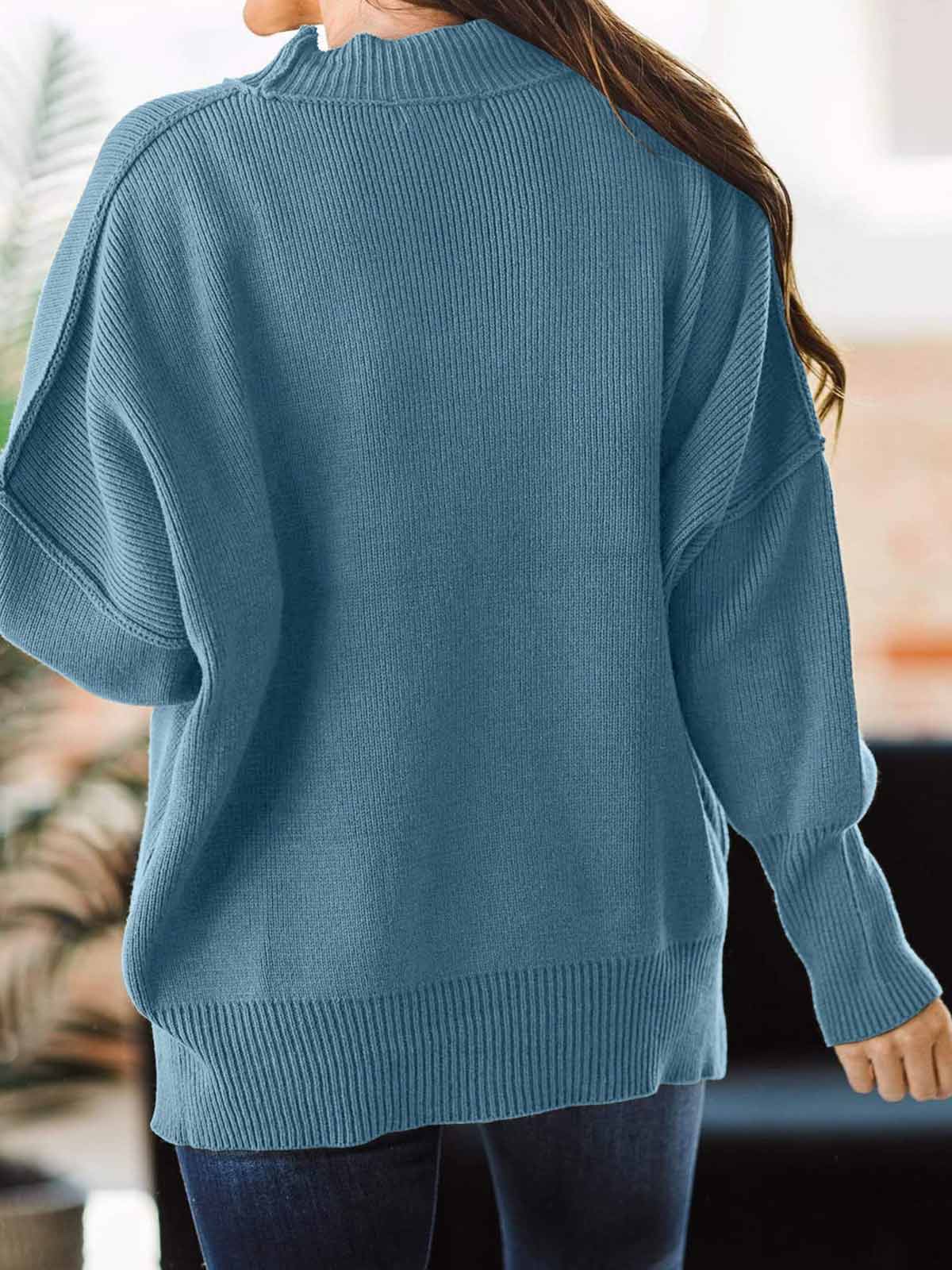 Side Slit Knit Balloon Sleeve Sweater