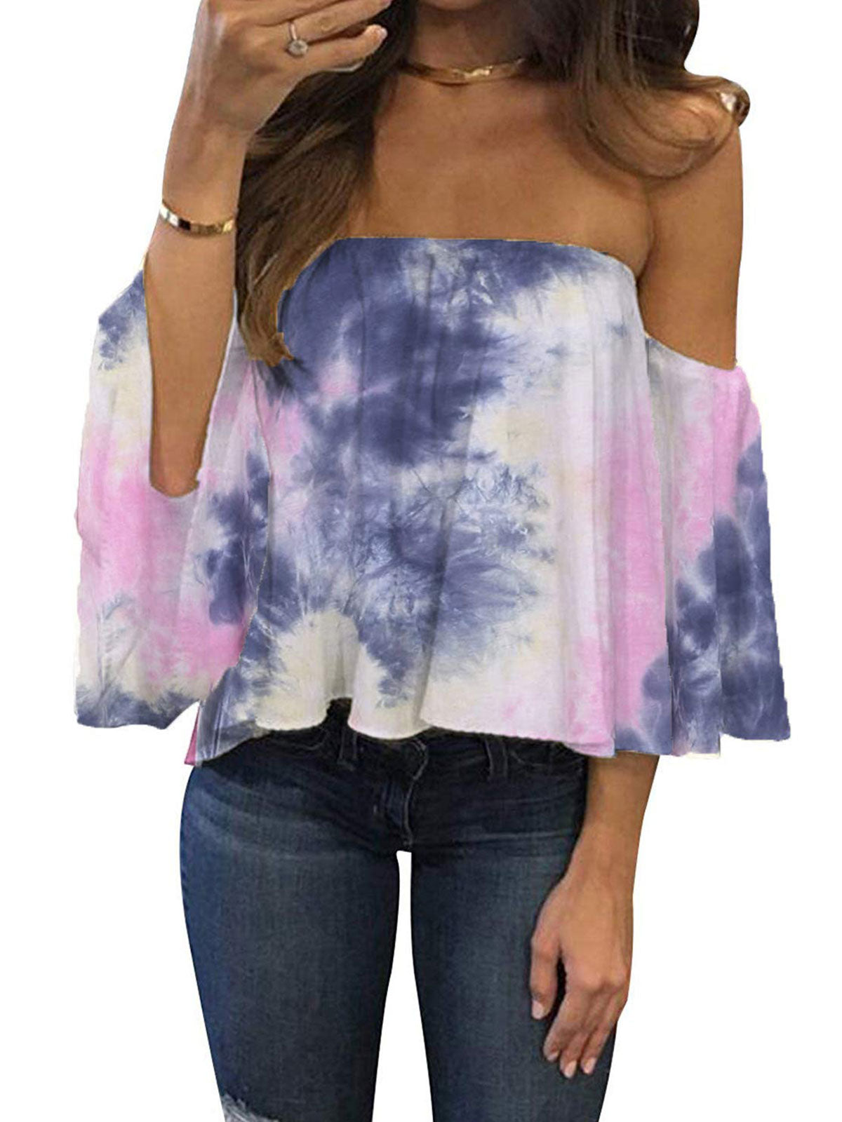 Off Shoulder Floral Print Tops