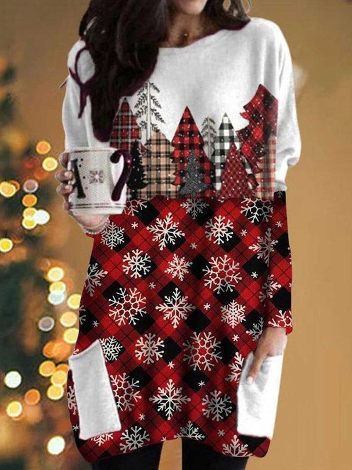 Christmas Tree Print Tops with Pockets