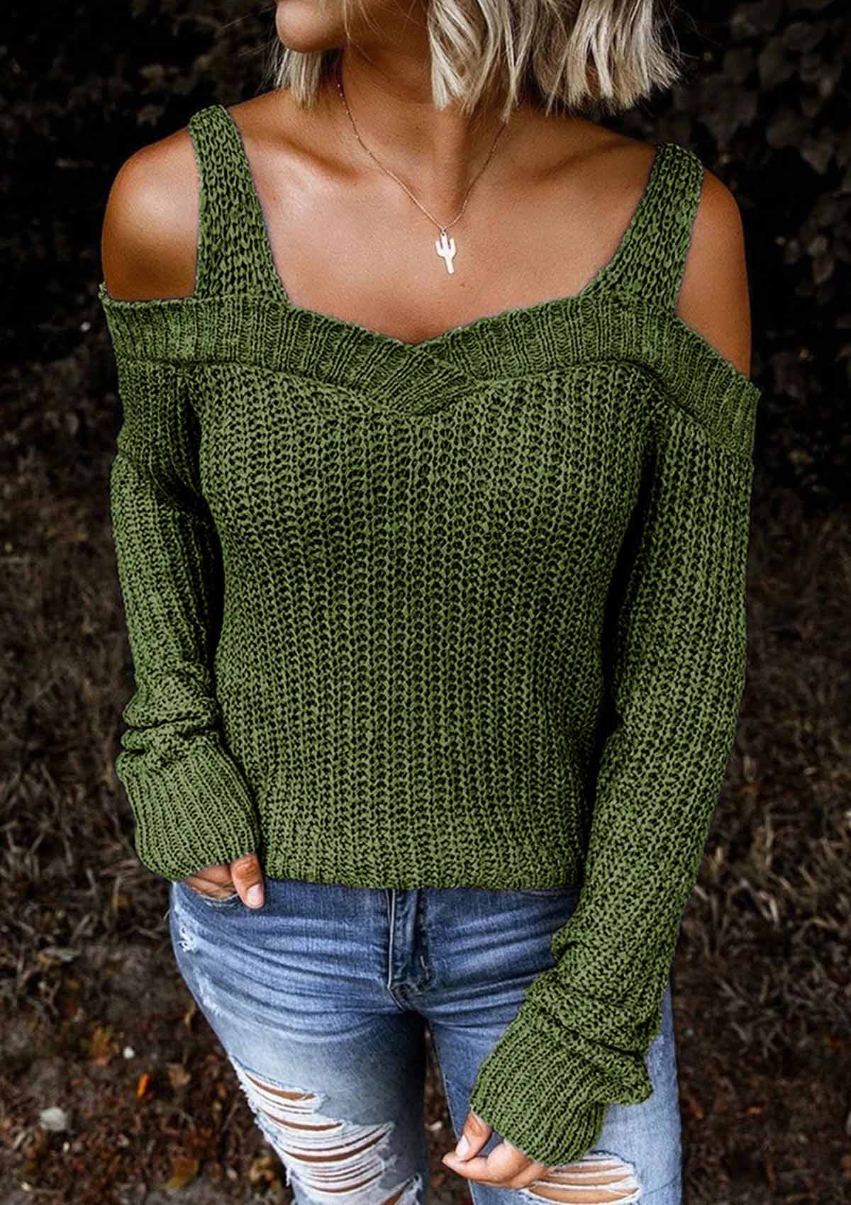 Cold Shoulder Knitted Sweater