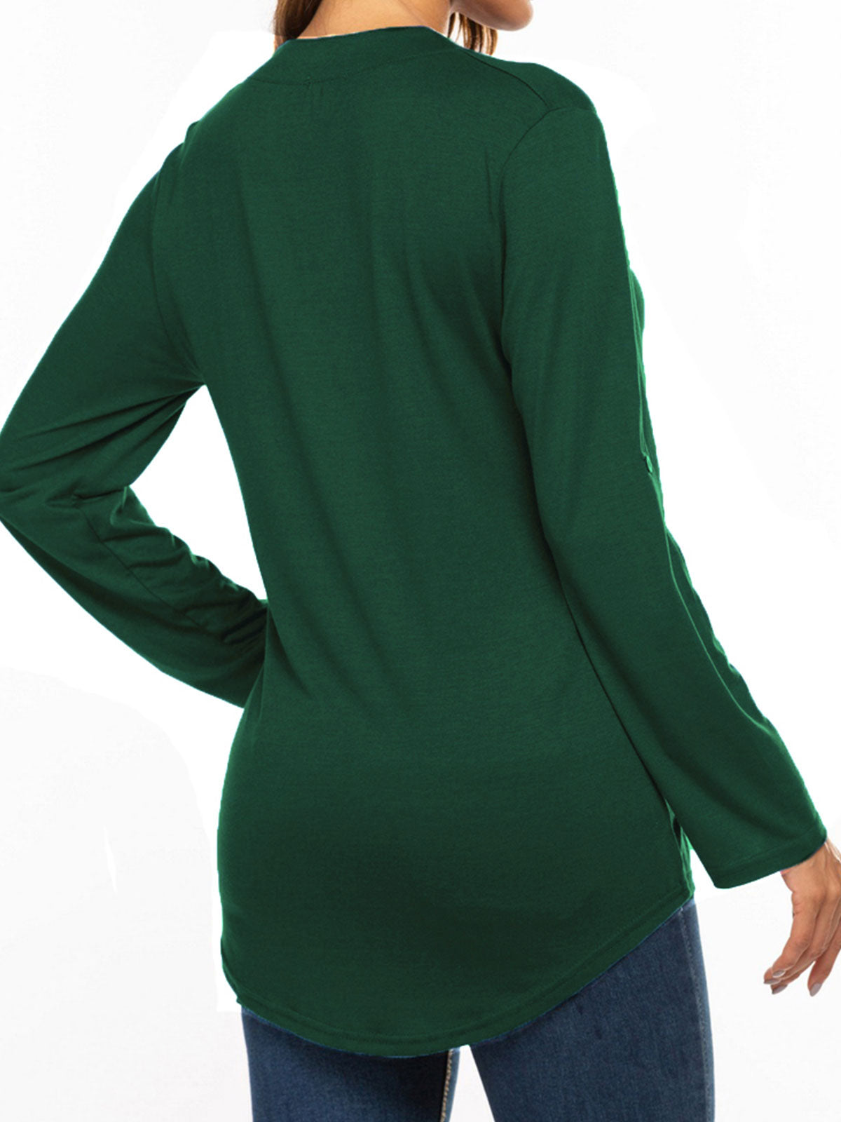 3/4 Sleeve Plain V Neck Tops