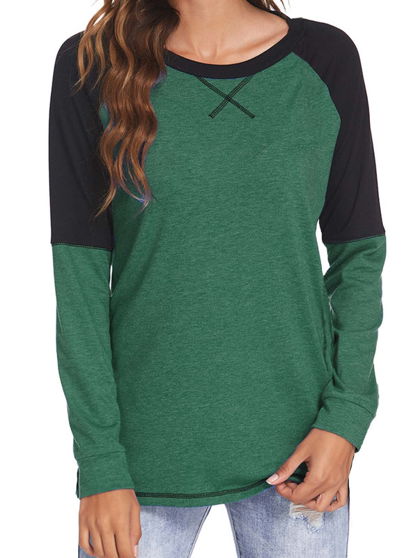 Color Block Long Sleeve Tops