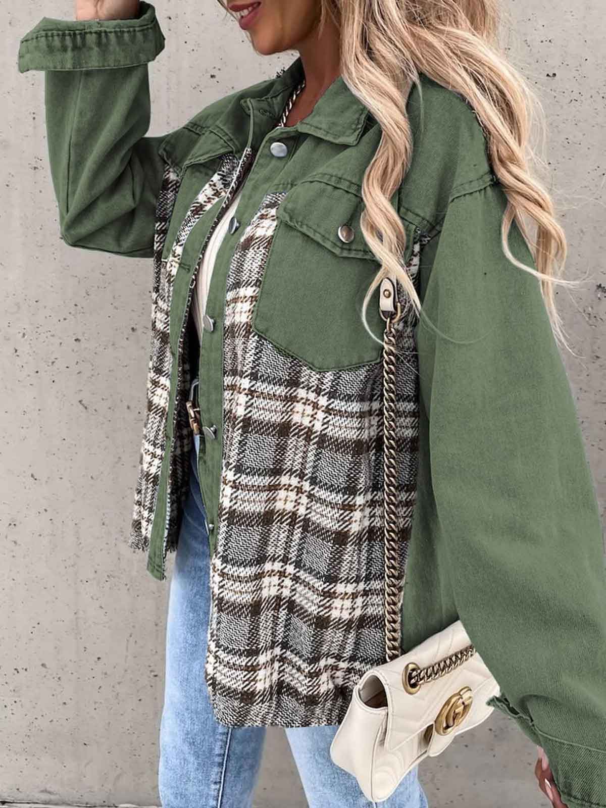 Plaid Button Down Denim Jacket