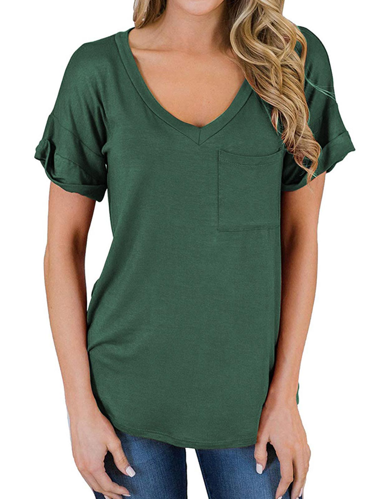 Solid Color T-shirt with Pocket