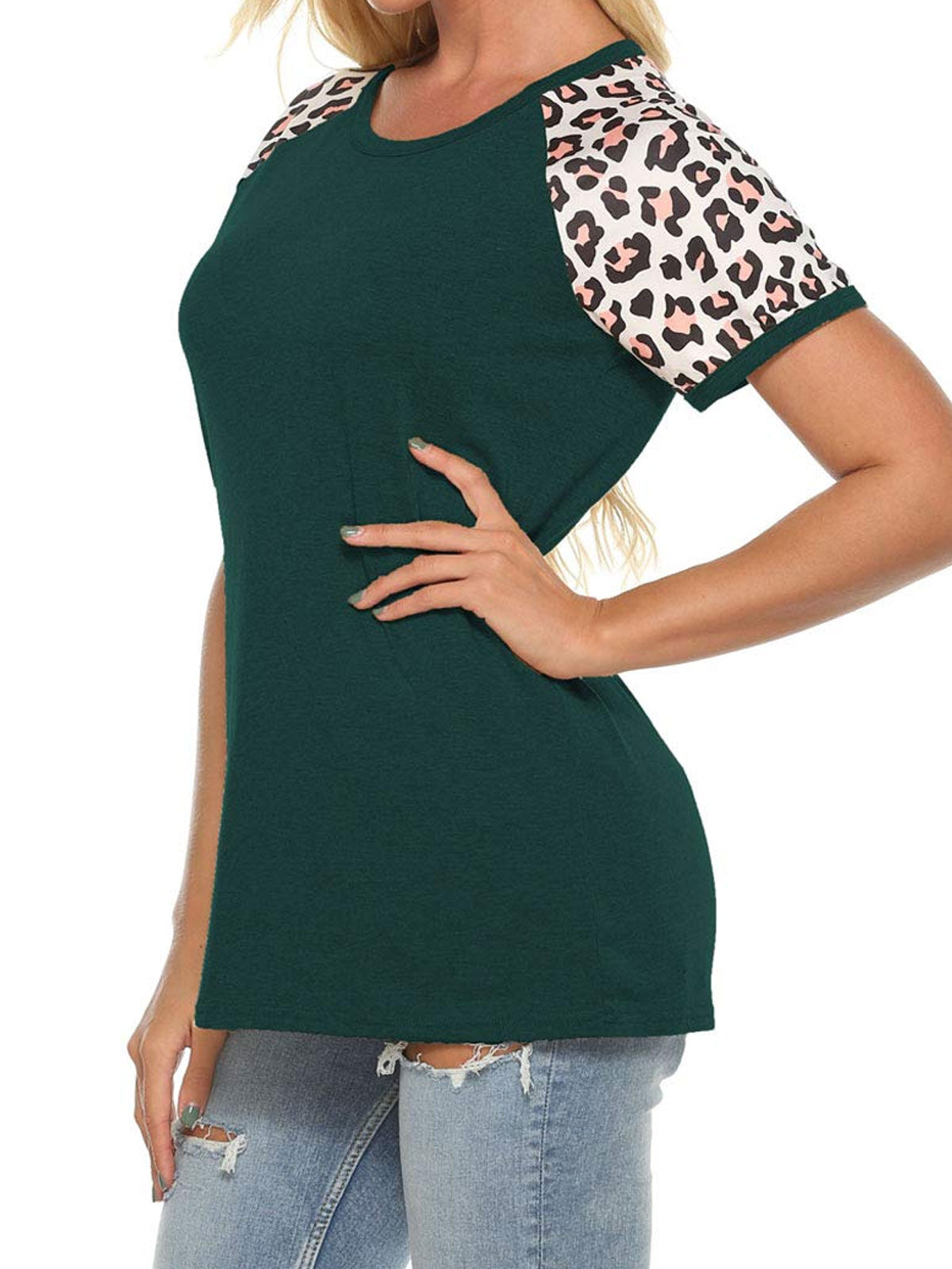 Leopard Print Raglan Sleeve T-Shirt