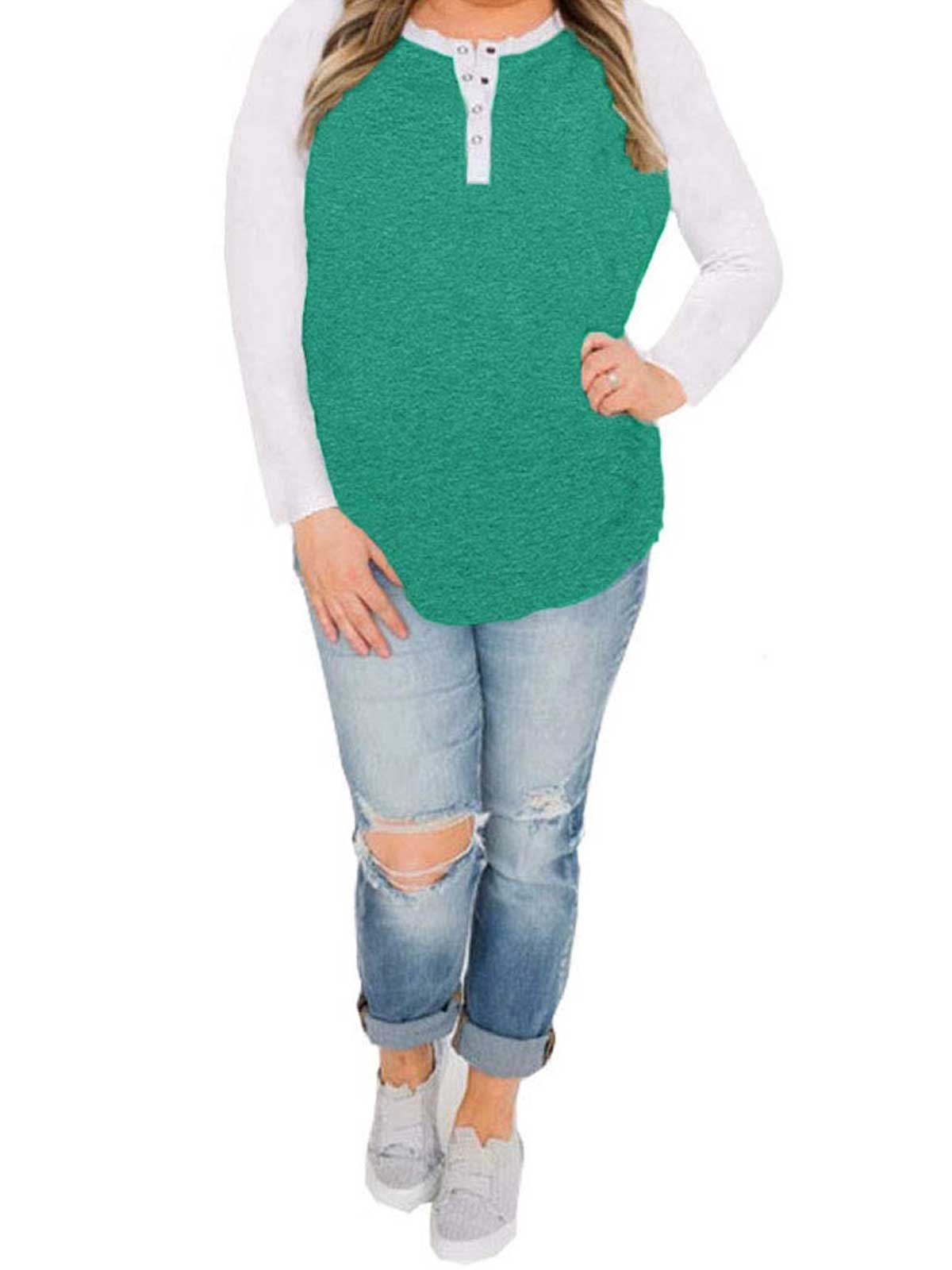 Plus Size Button Down Raglan Sleeve Tops