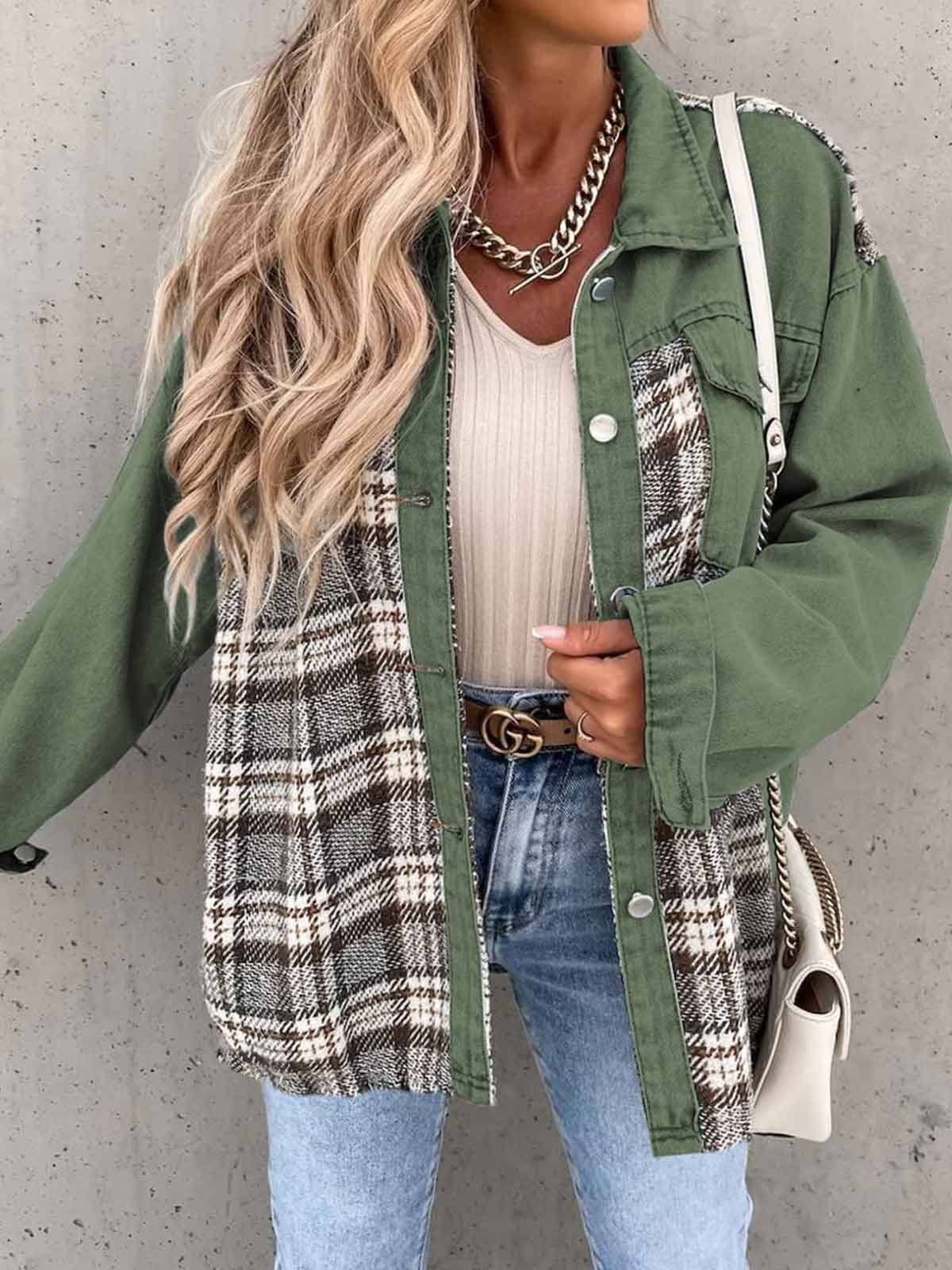 Plaid Button Down Denim Jacket