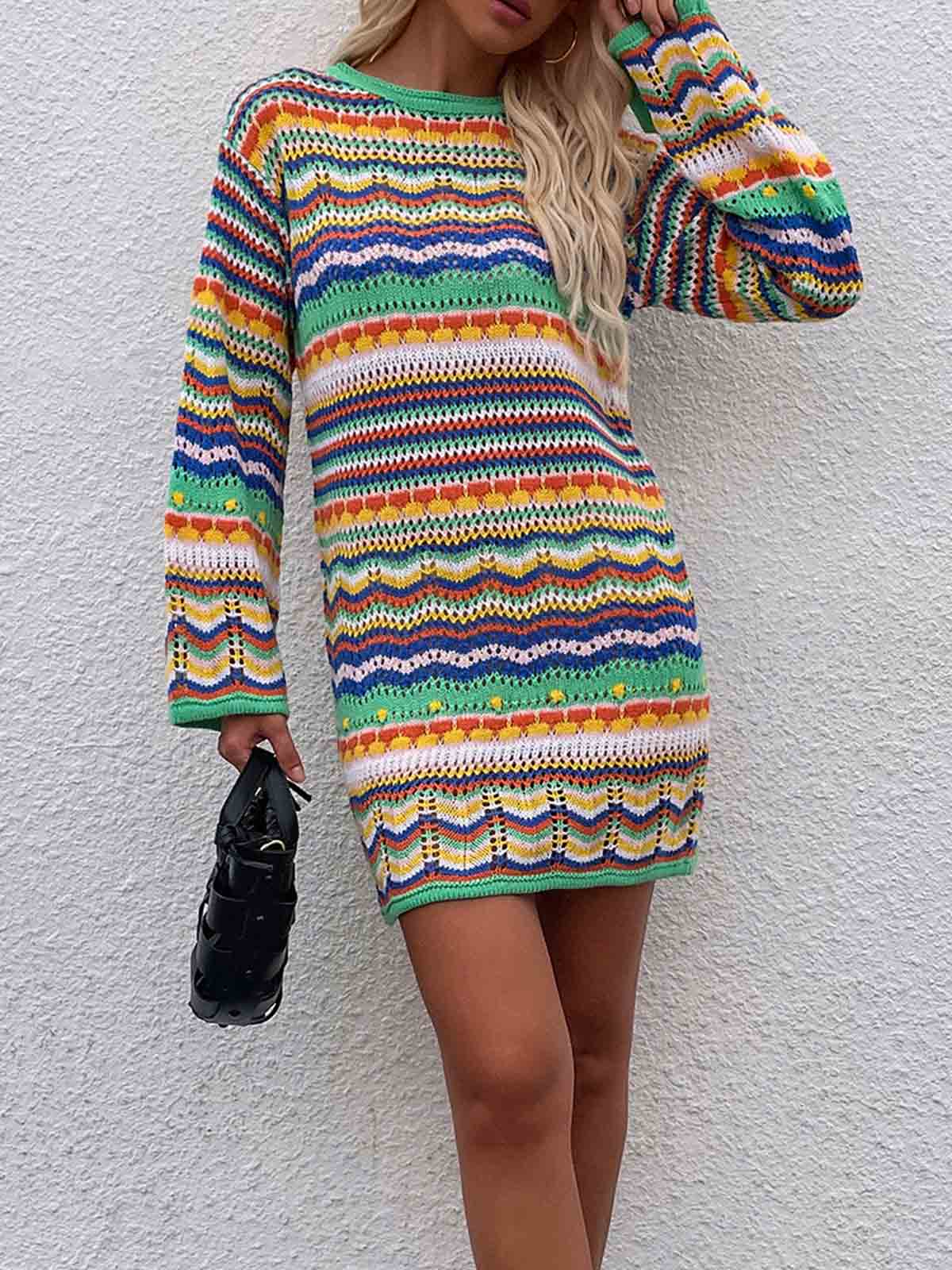 Colorful Striped Knitted Mini Dress