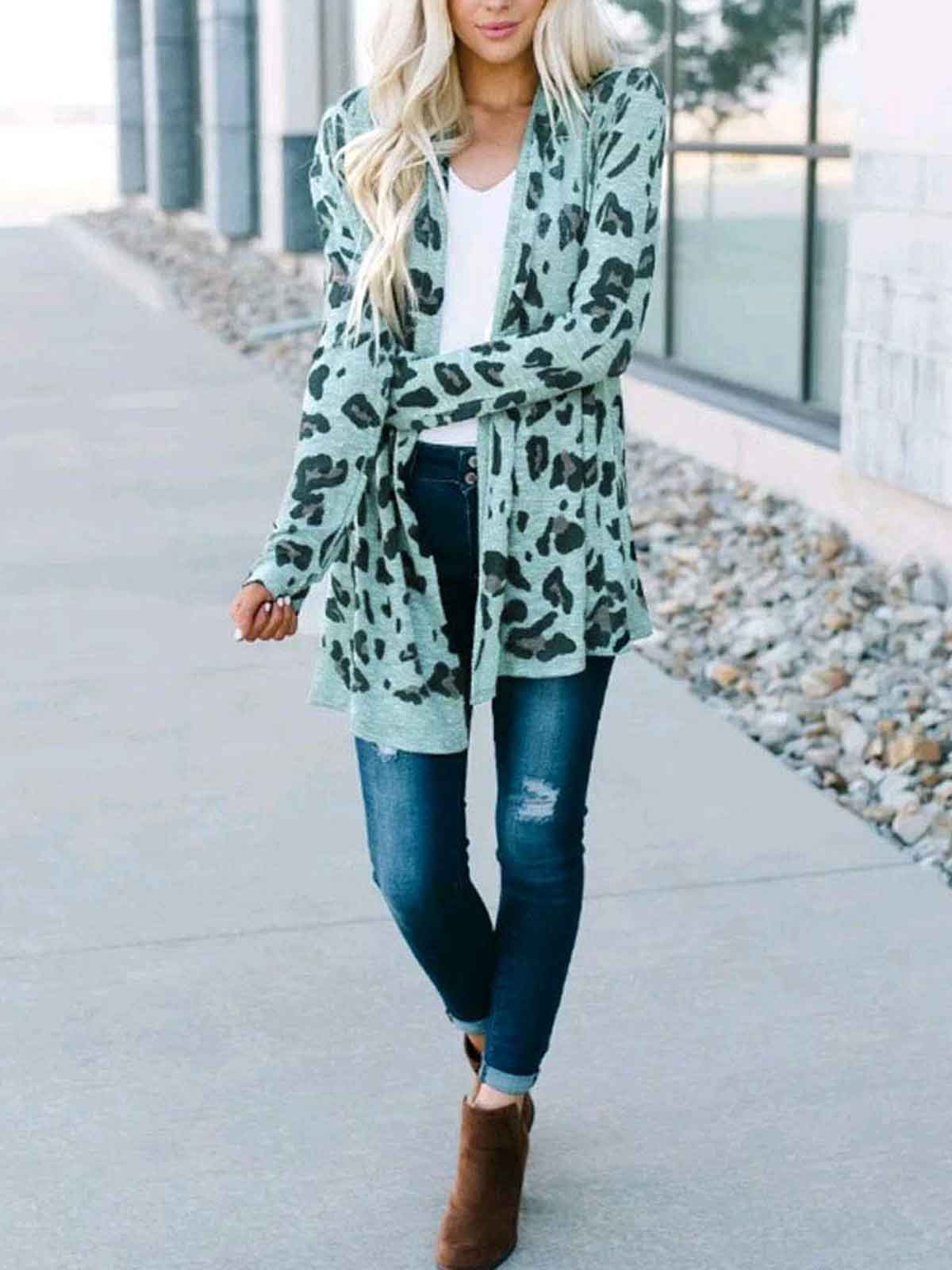 Long Sleeve Leopard Print Cardigans