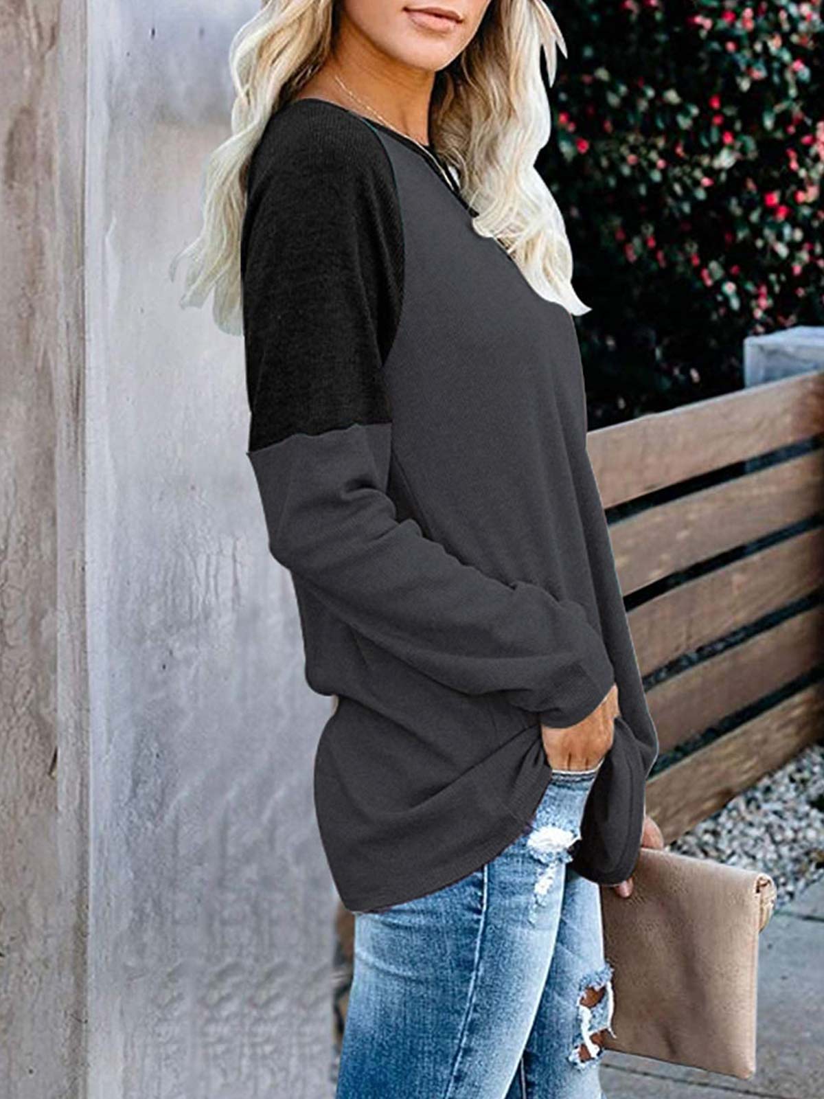 Khaki Colorblock Long Sleeve Tops