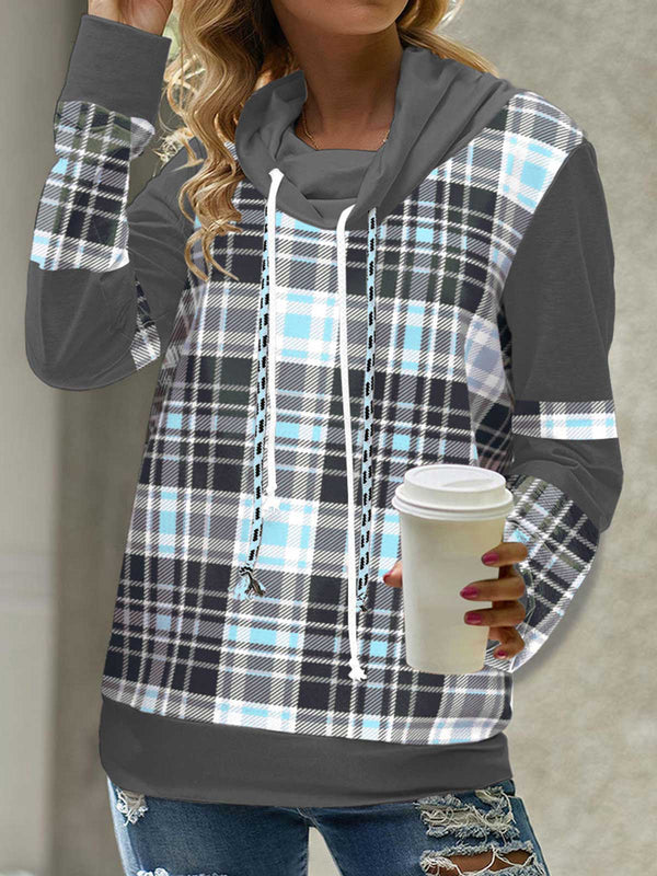 Tartan Print Cowl Neck Sweatshirt