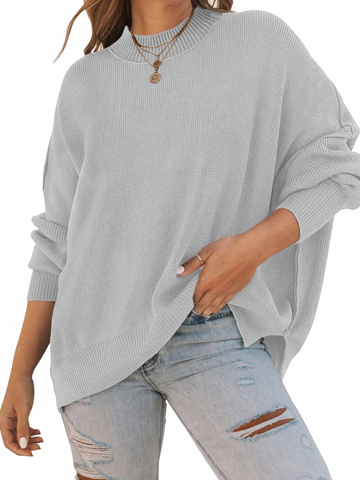 Side Slit Knit Balloon Sleeve Sweater