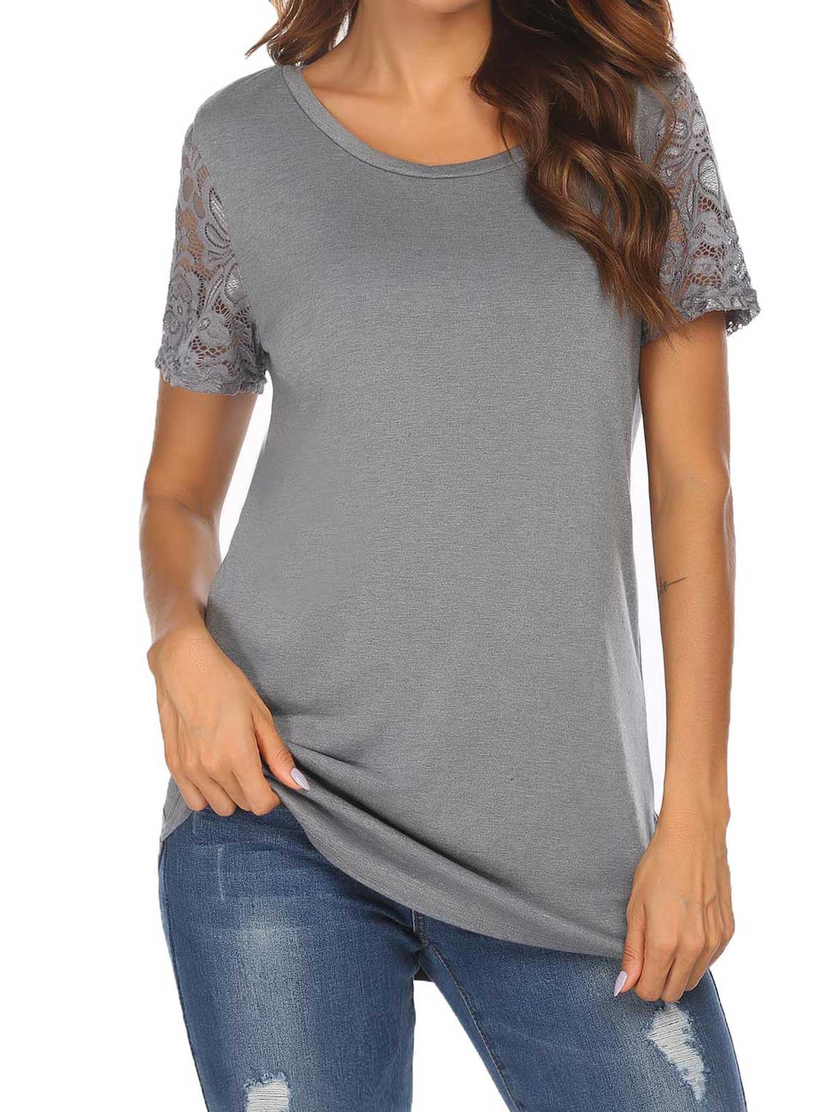 Lace Sleeve Hollow Back T-shirt