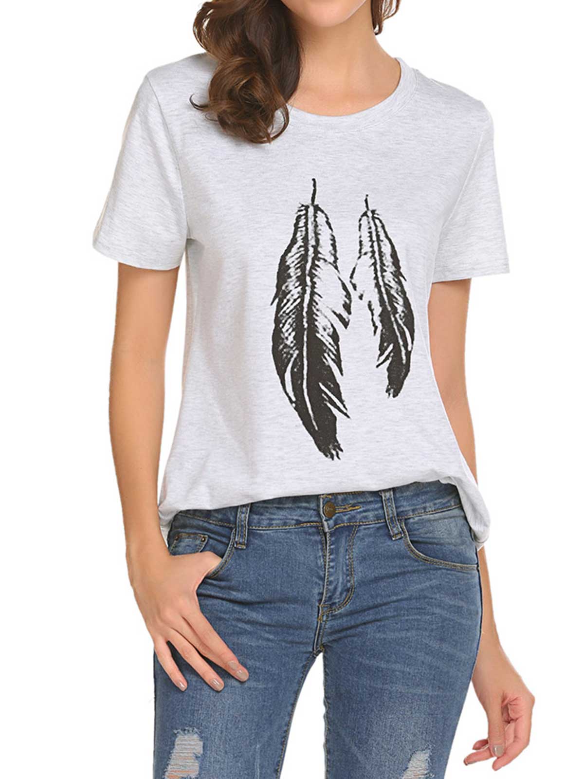 Feather Print Plain T-shirt