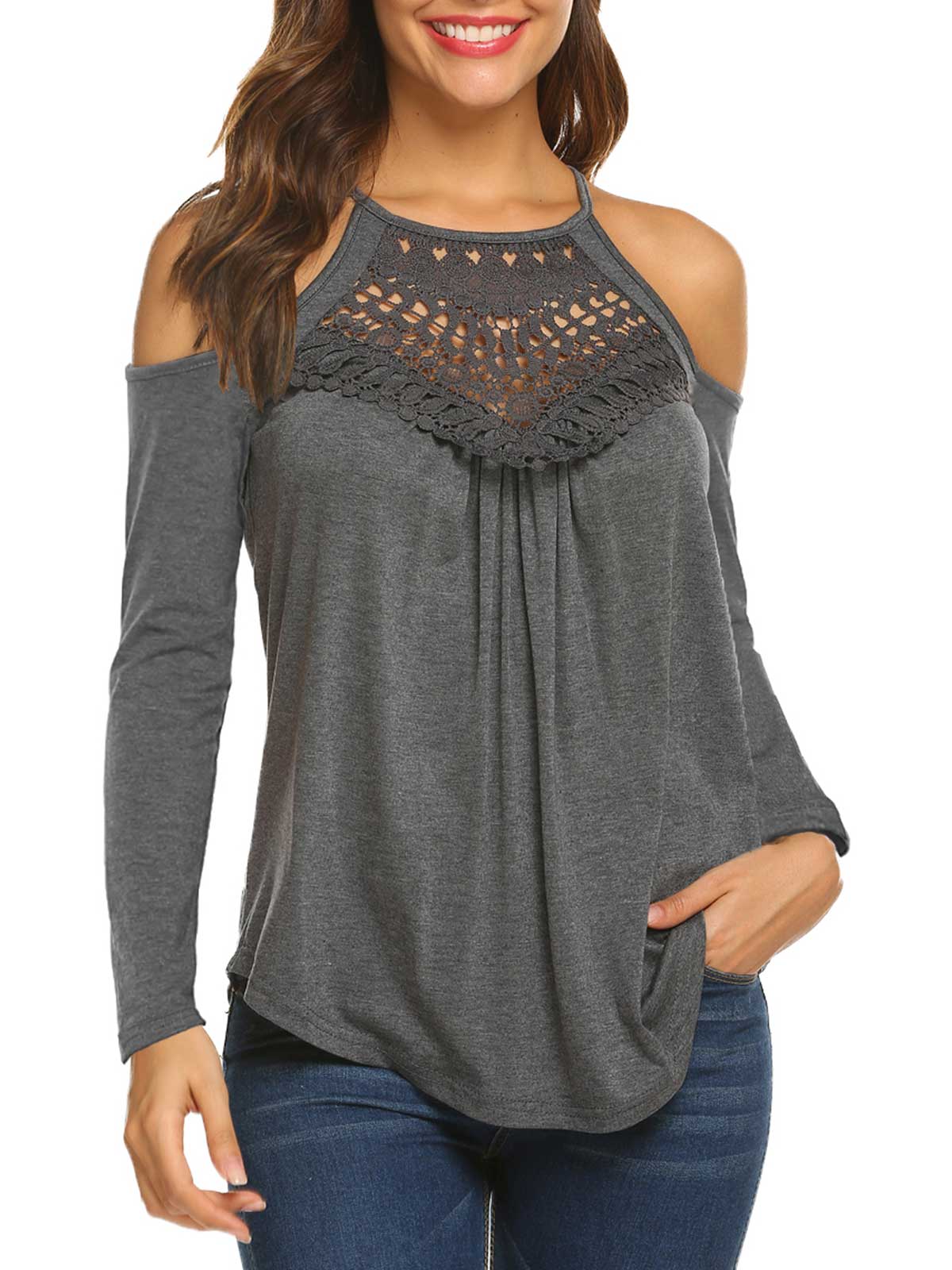 Cold Shoulder Pleated Tops