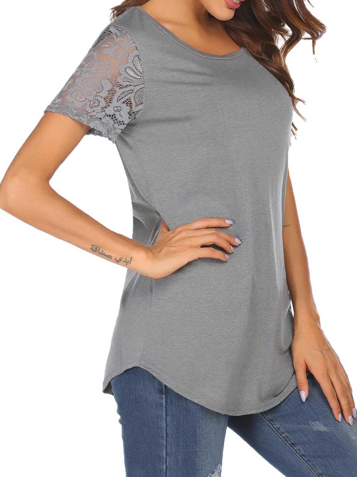 Lace Sleeve Hollow Back T-shirt