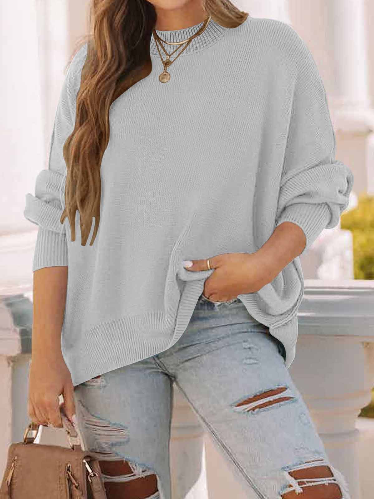 Side Slit Knit Balloon Sleeve Sweater