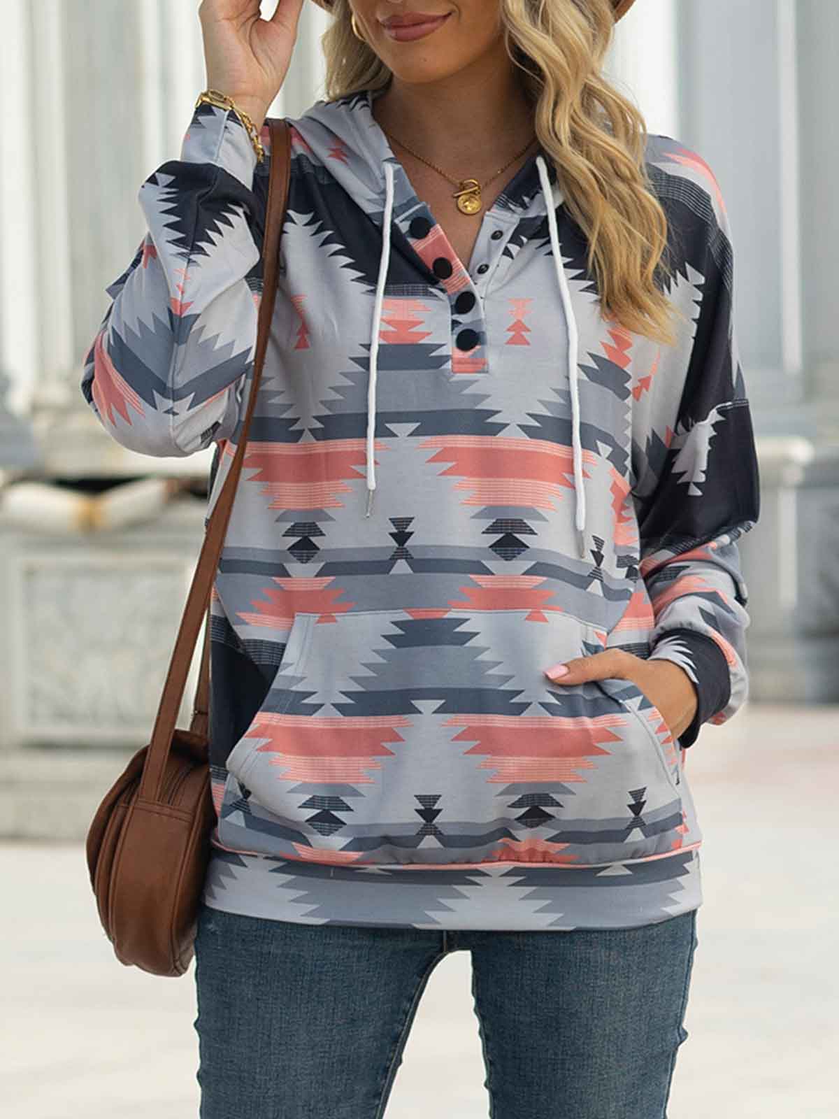 Geometric Print Hoodie with Pockets