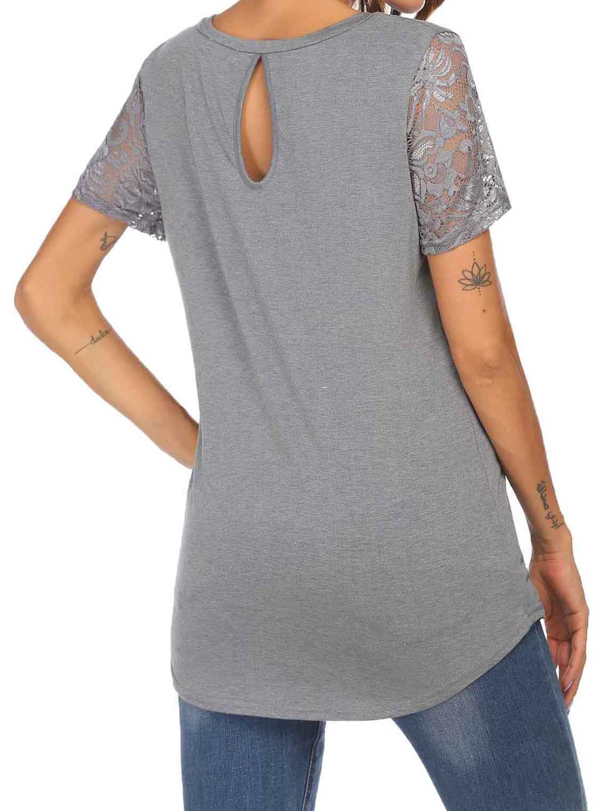 Lace Sleeve Hollow Back T-shirt