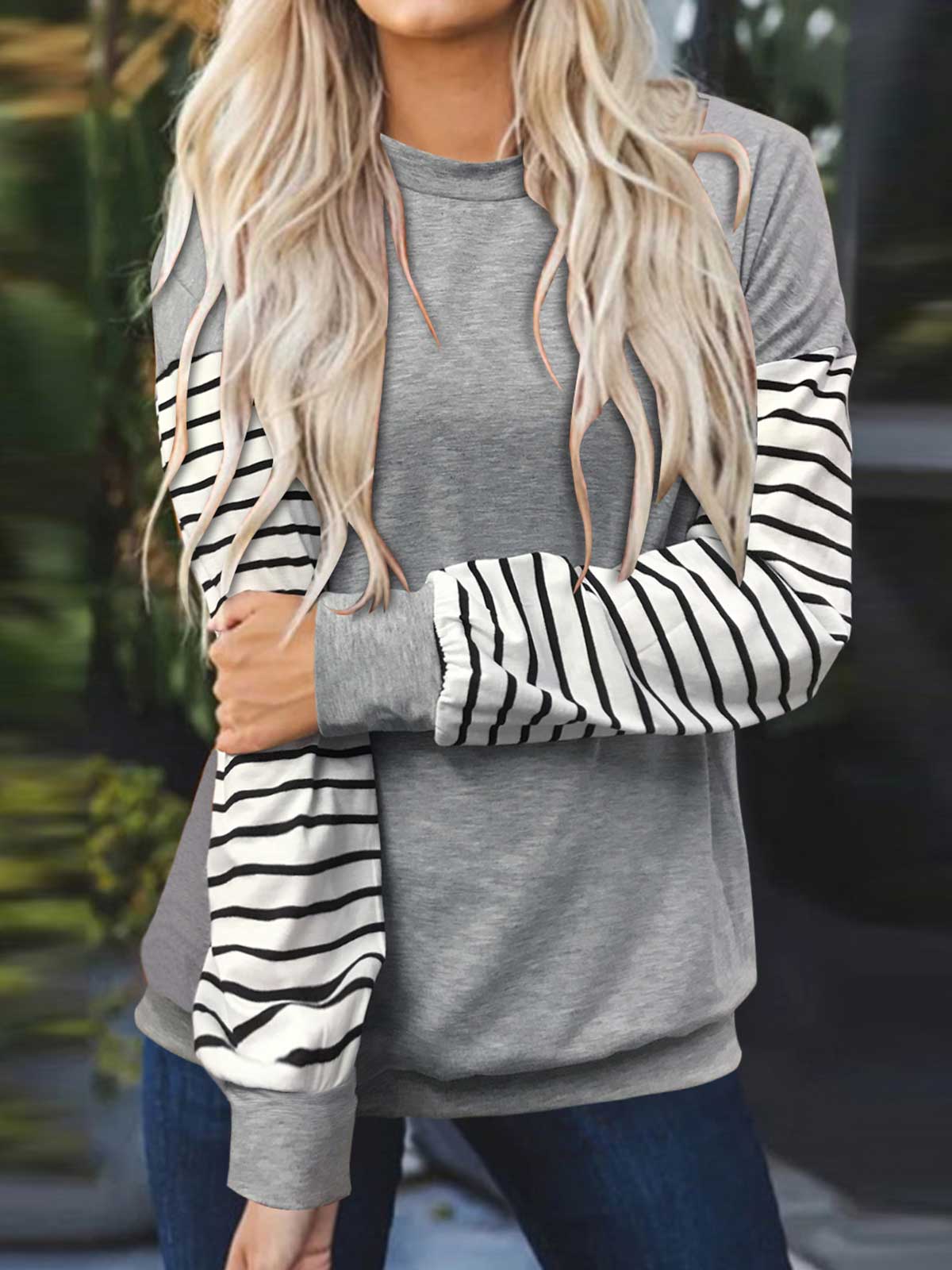 Striped Patchwork Sleeve Tops