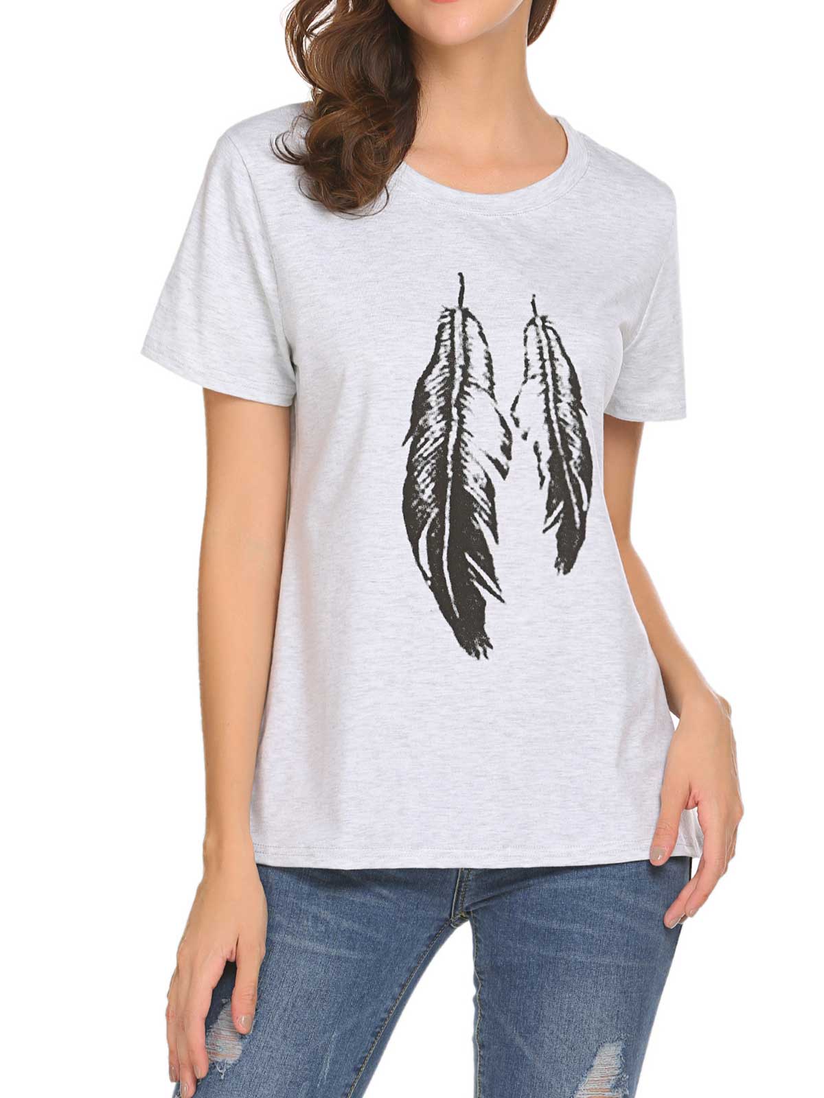 Feather Print Plain T-shirt