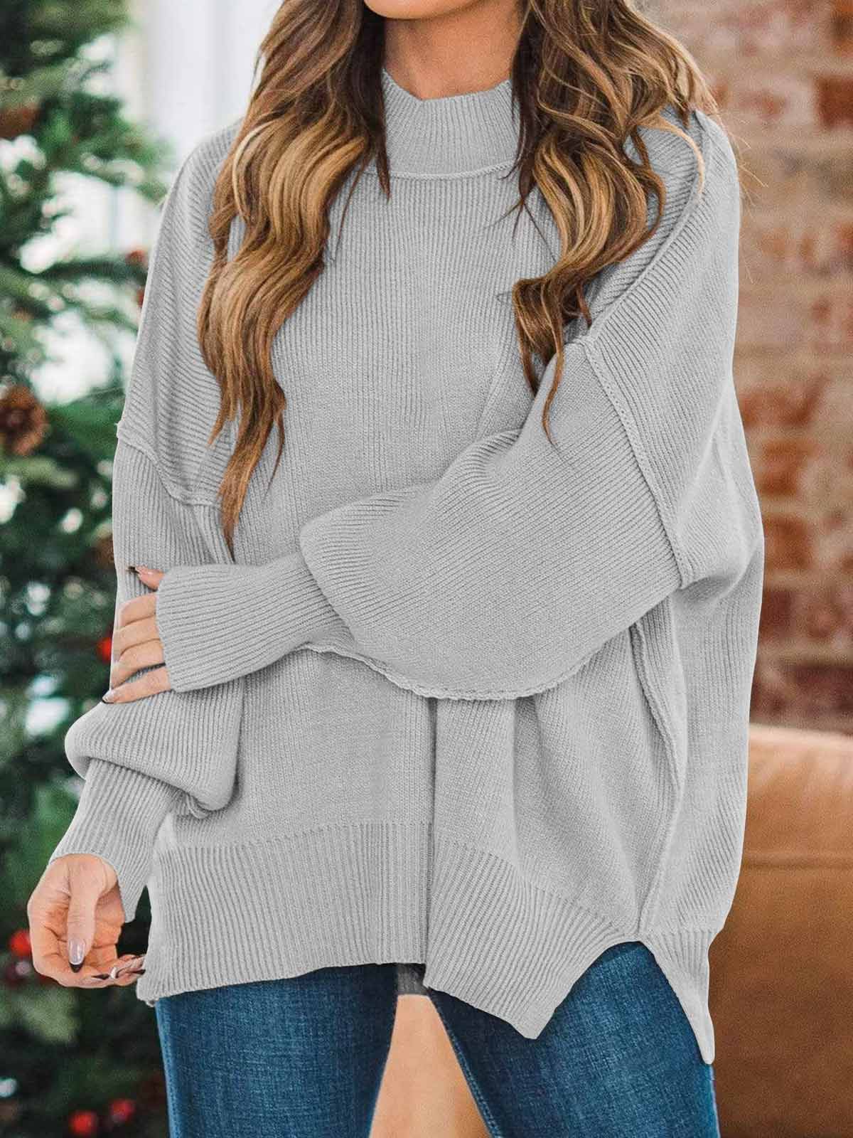 Side Slit Knit Balloon Sleeve Sweater