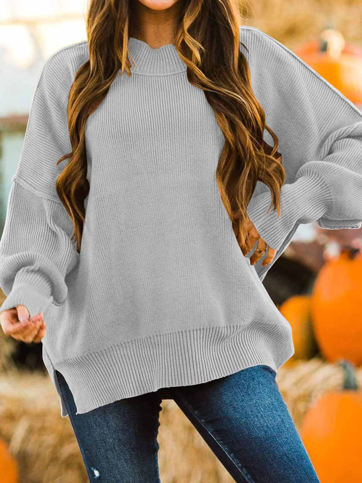 Side Slit Knit Balloon Sleeve Sweater