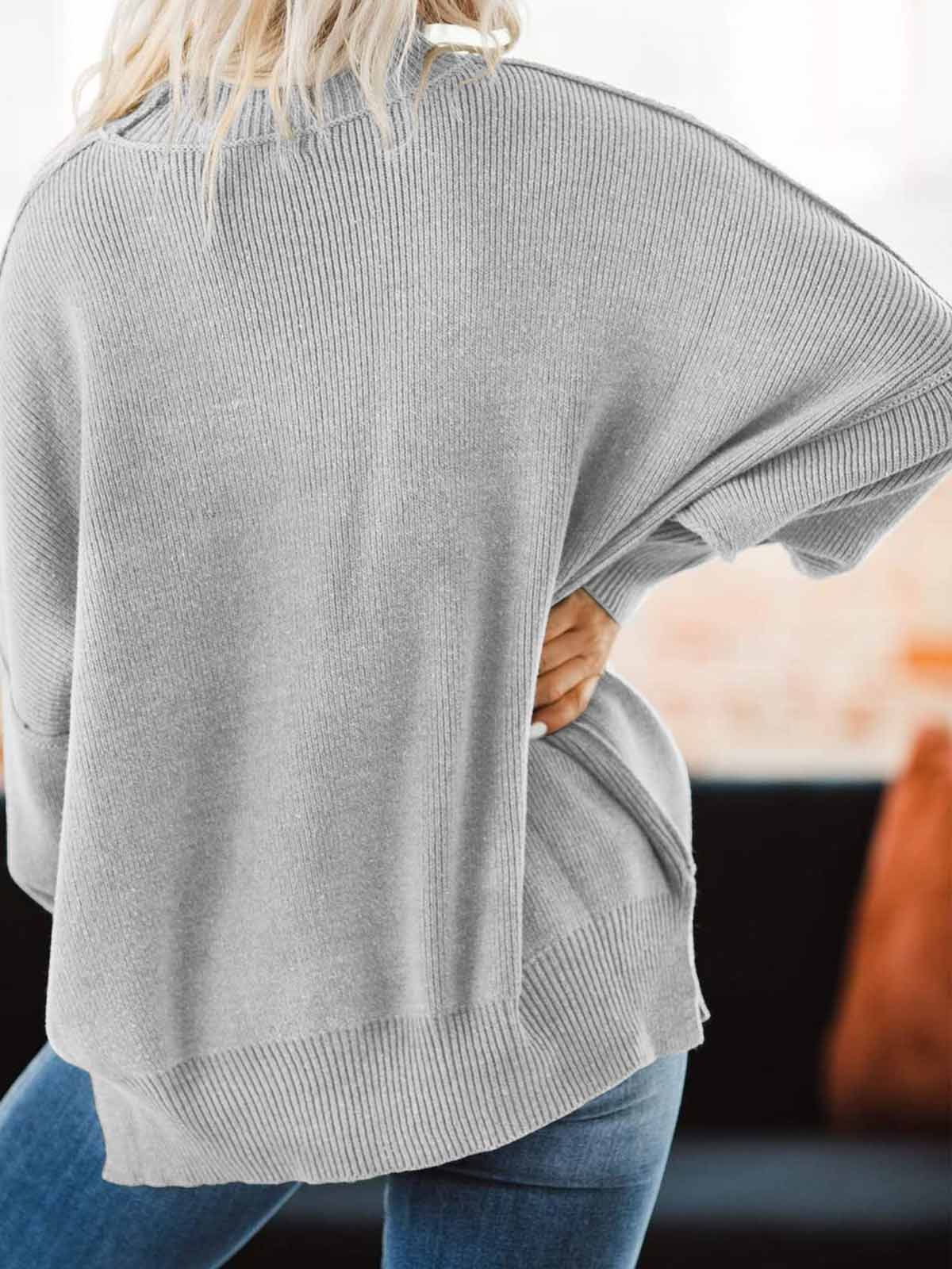 Side Slit Knit Balloon Sleeve Sweater