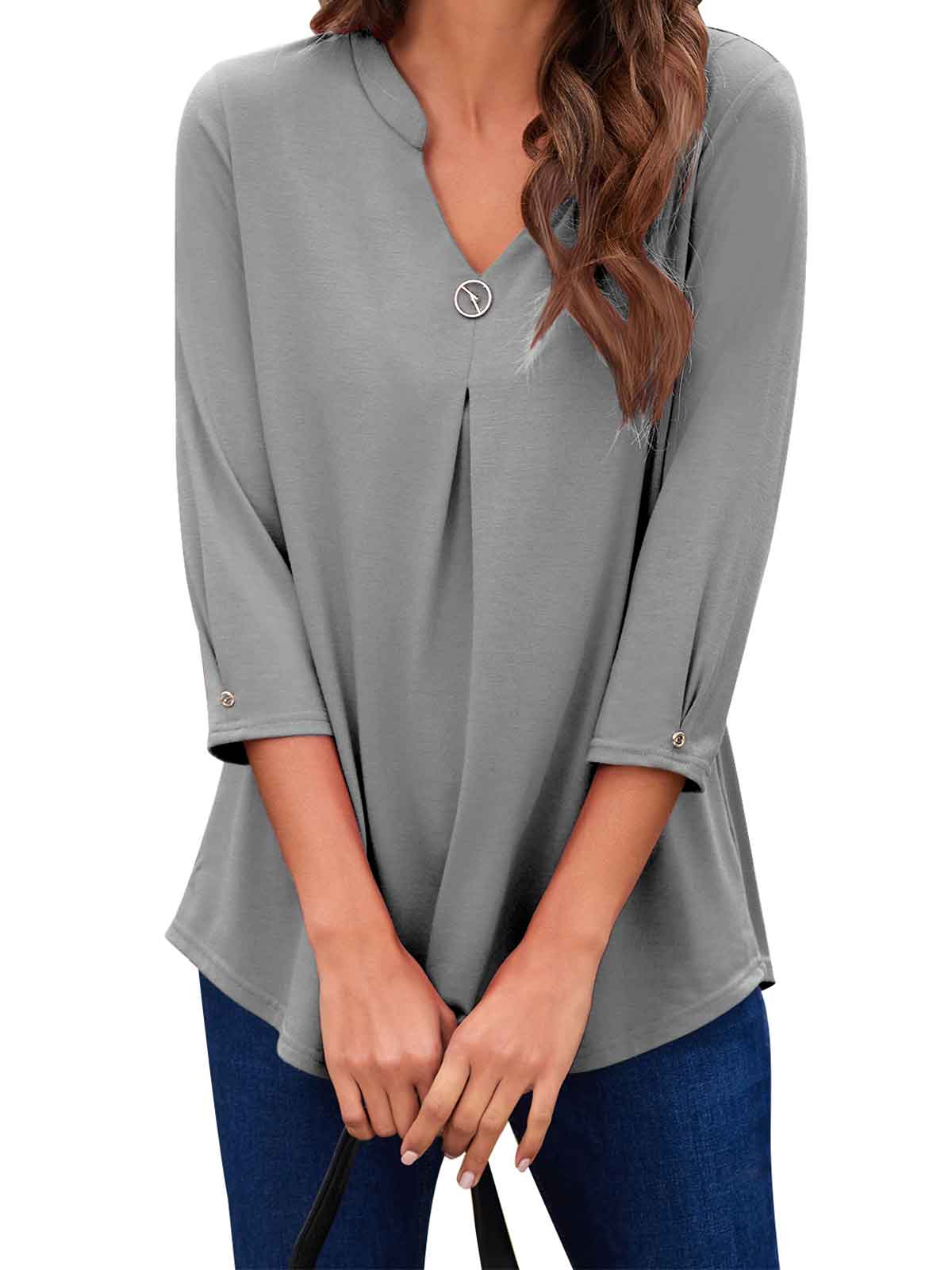 3/4 Sleeve Pleated Plain Tops