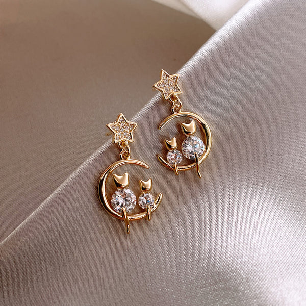 Cats On Moon Earrings