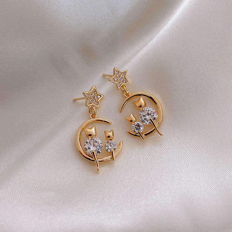 Cats On Moon Earrings