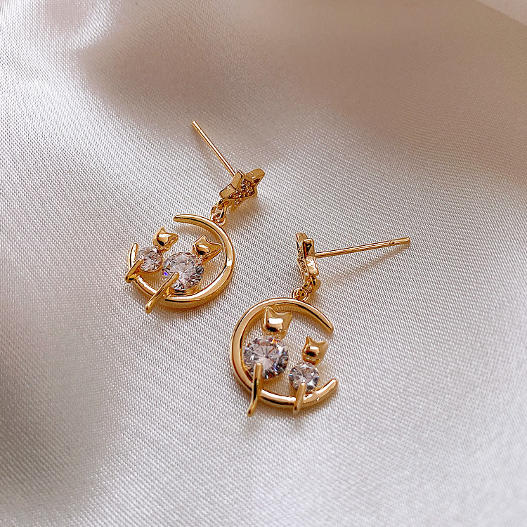 Cats On Moon Earrings