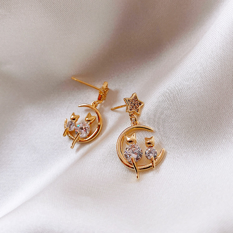 Cats On Moon Earrings