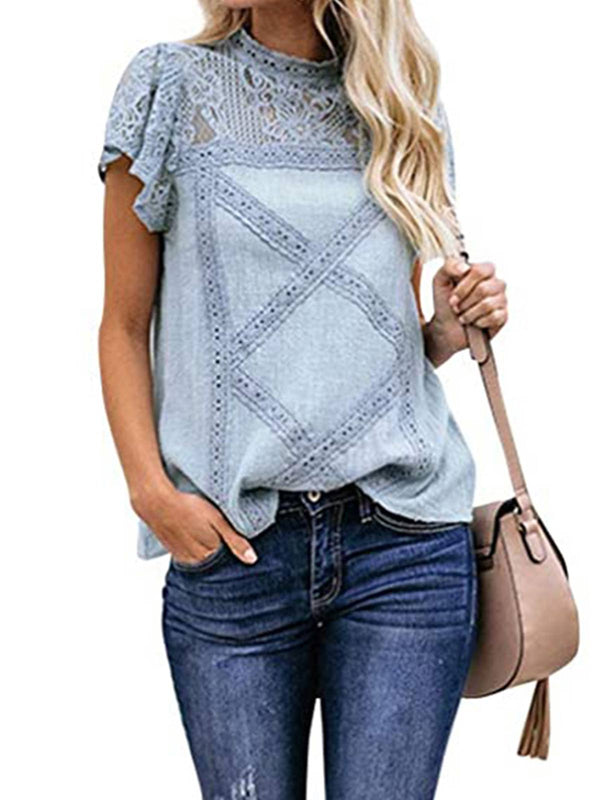 Ruffles Lace Sleeve Plain Tops