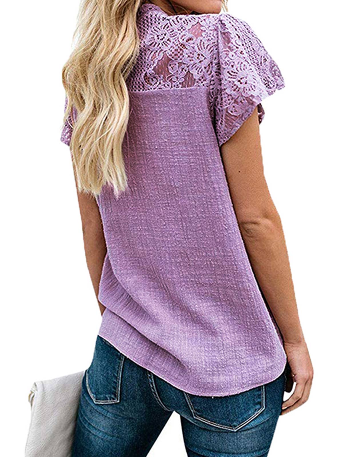 Ruffles Lace Sleeve Plain Tops