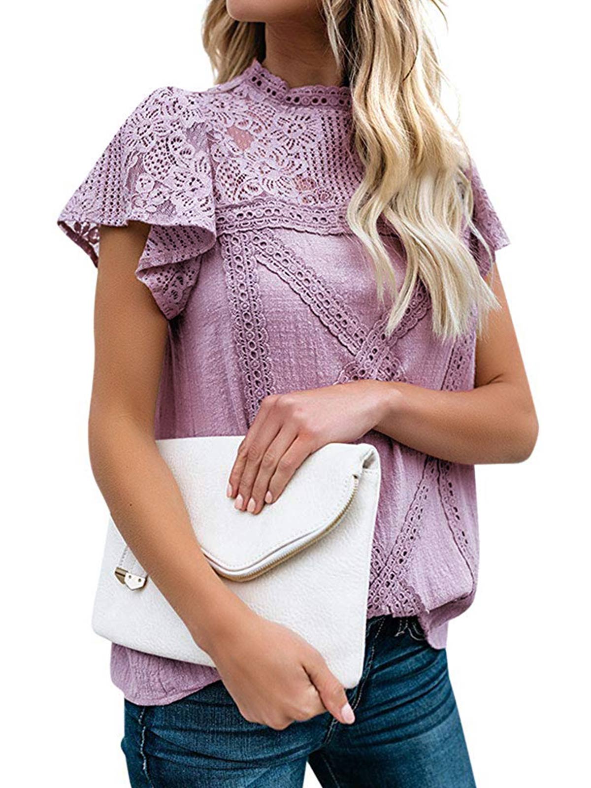 Ruffles Lace Sleeve Plain Tops