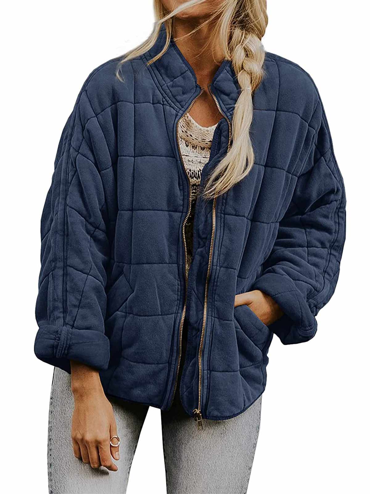 Open Zip Solid Color Padded Jacket