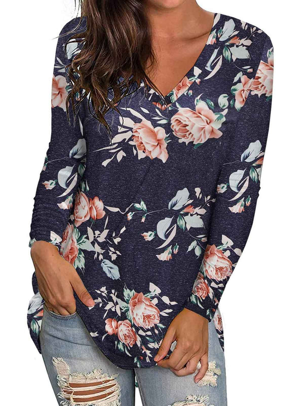 Floral Print V Neck Tops