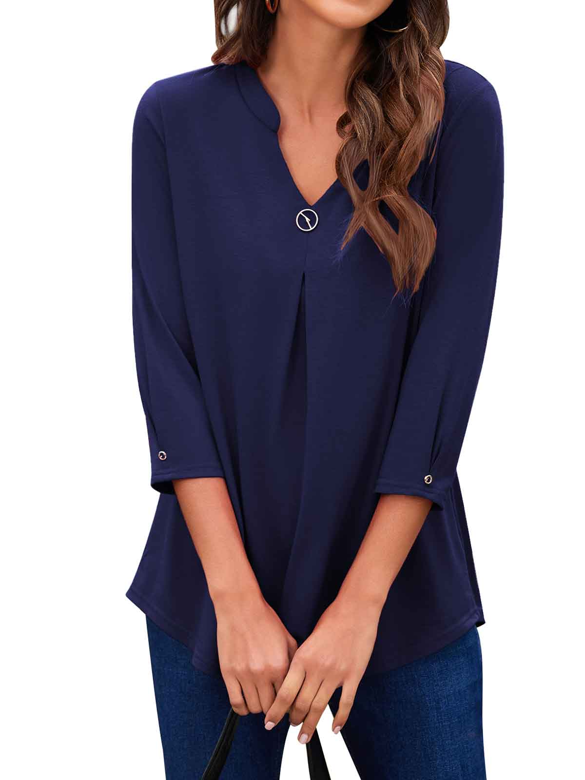 3/4 Sleeve Pleated Plain Tops